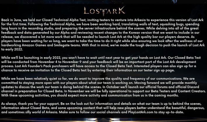 Lost Ark Statement