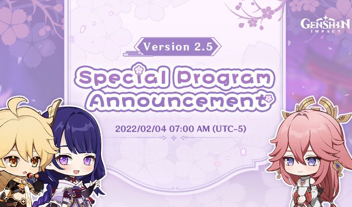 Genshin Impact Version 2.5 Special Announcement