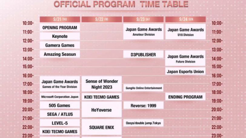Calendrier du Tokyo Game Show 2023