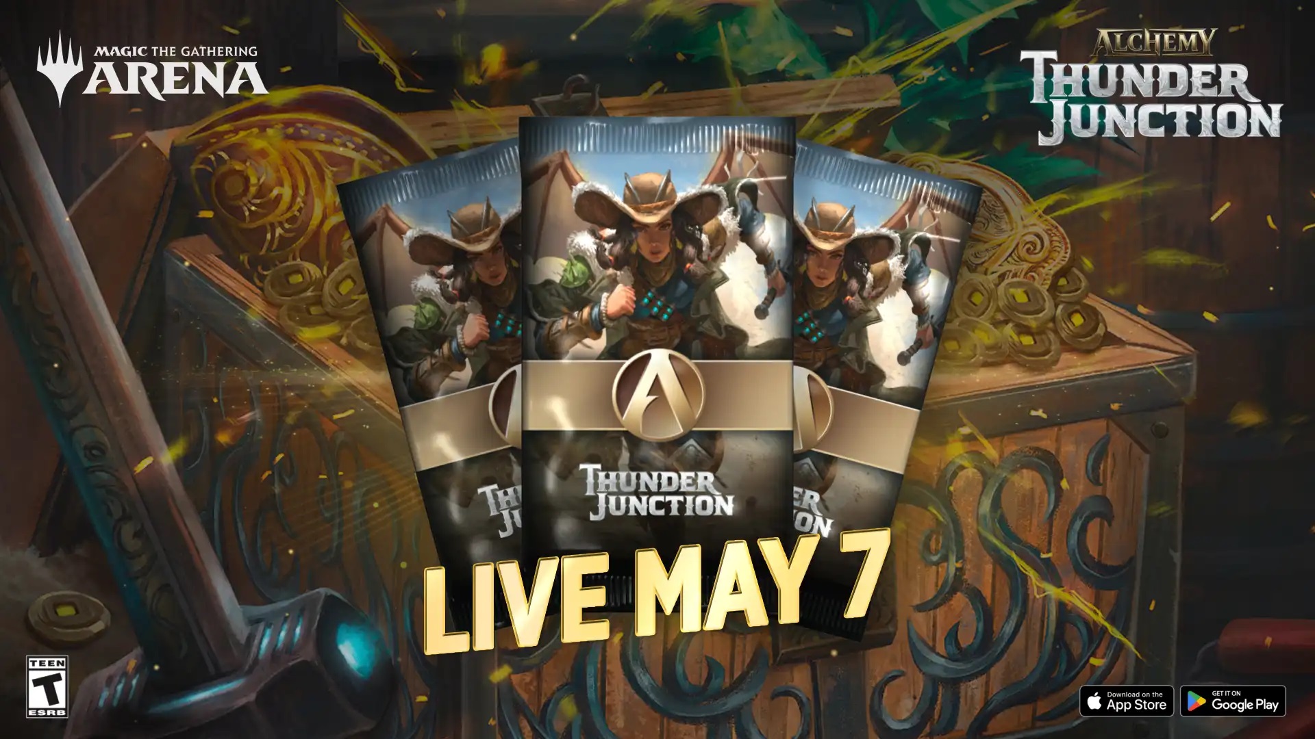 ride 'em, cardboy! magic: the gathering arena's new set alchemy: thunder junction is live news article card thumbnail