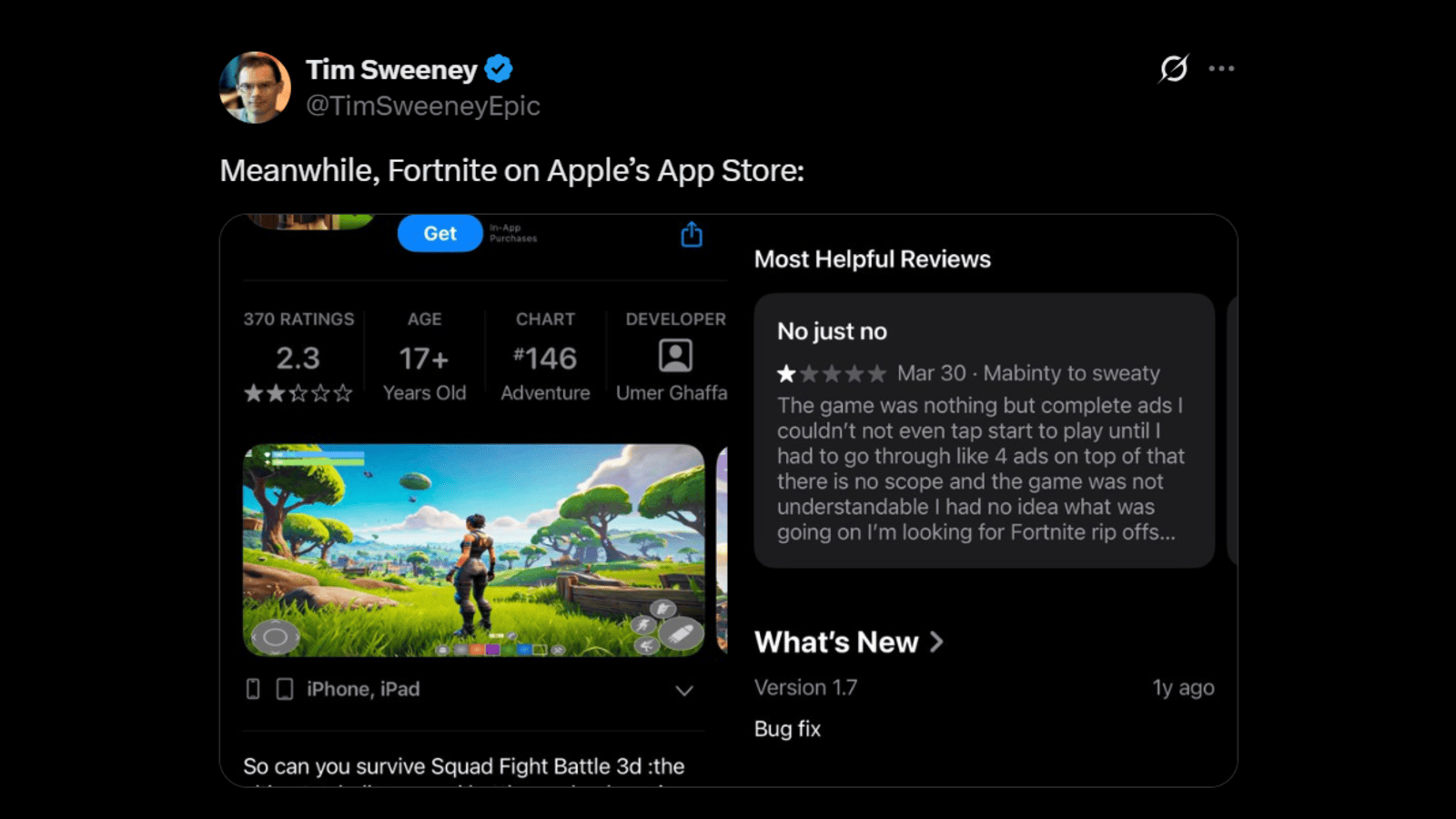 Tim Sweeney Funny Twitter Post